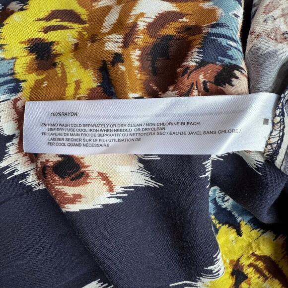 Band of Gypsies Wide Leg Floral Boho Pants Navy Blue Rayon Medium - Picture 7 of 8